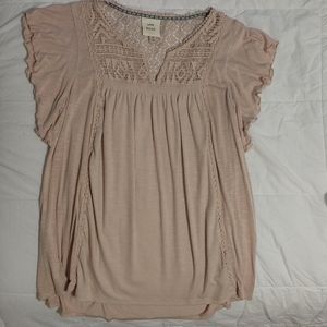 Sleeveless mixed media soft pink top